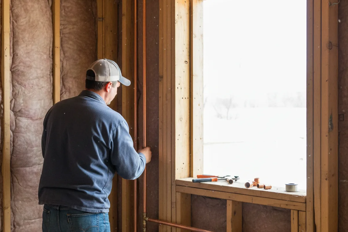 Licensed plumber running new copper supply lines in a Cheswold home